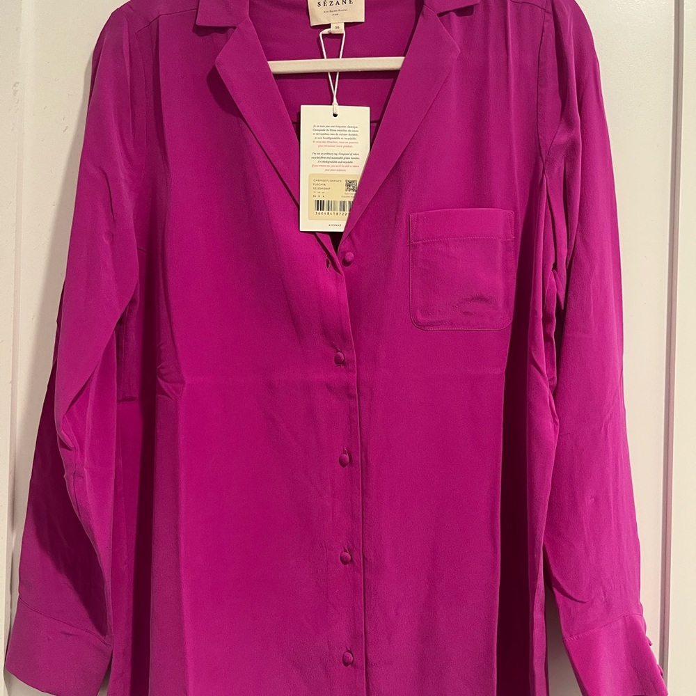 Sezane Silk Button-Up Shirt